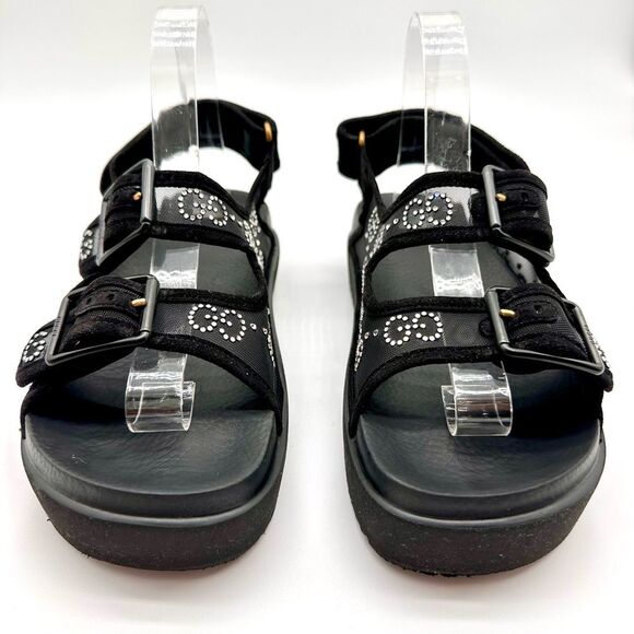 Gucci GG Crystal Embellished Platform Mash Dad Black Flat Sandals EU 38 US 8 - Picture 3 of 13